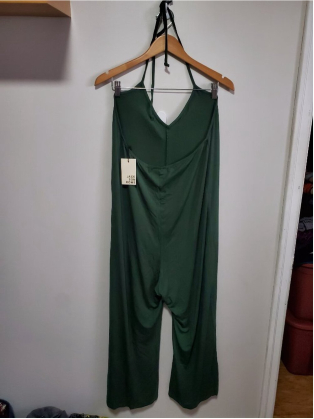 JACKSON ROWE NWT Halter Neck Wide Leg Jumpsuit Green Large Open Back Flowy Soft - Picture 6 of 14